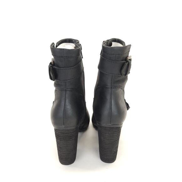 Steve Madden Ankle Booties 7.5 Black Leather Zip Block Heels Lug Goth Grunge - Picture 3 of 6